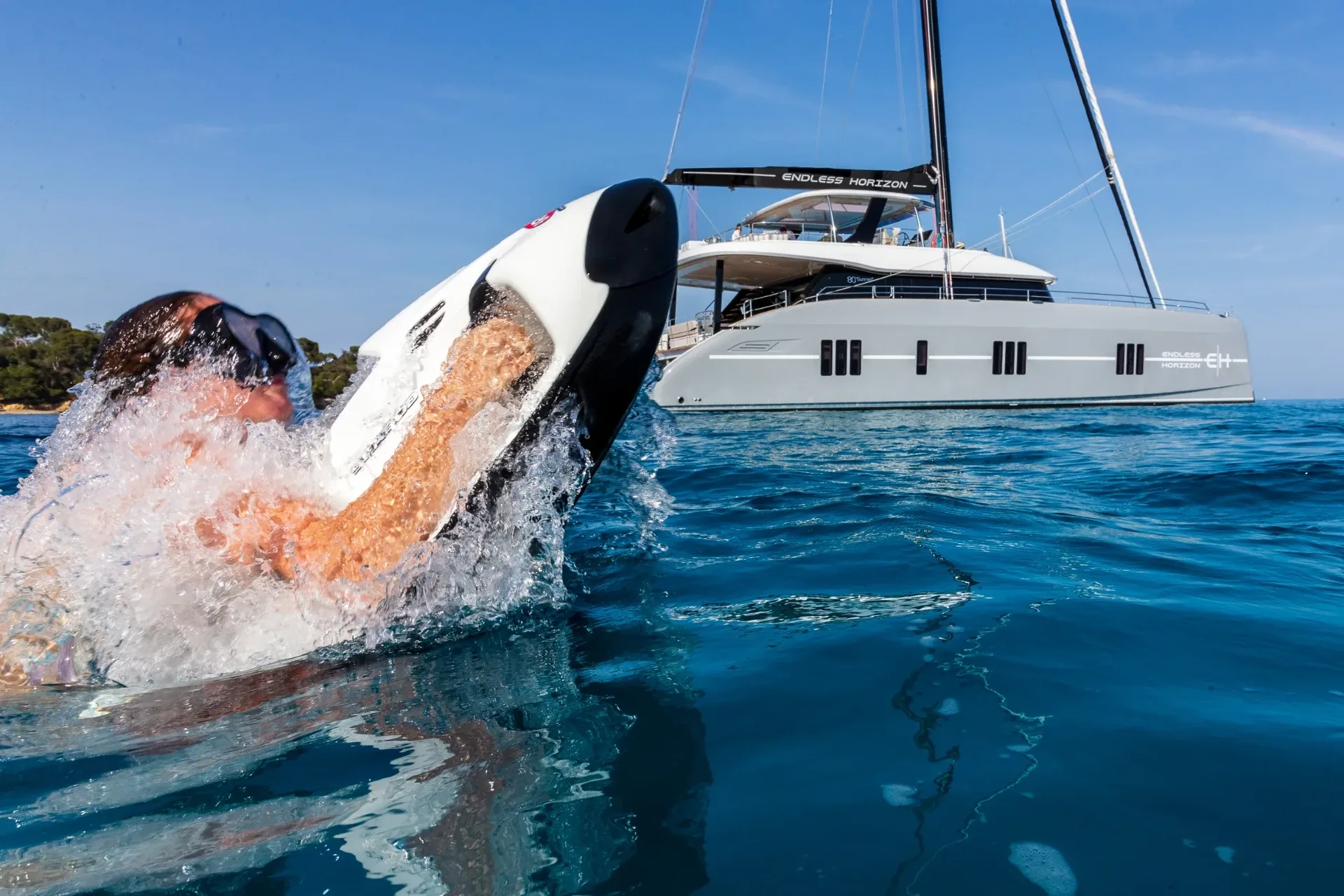 Low water-level frame of a Seabob lifting clear of the surface